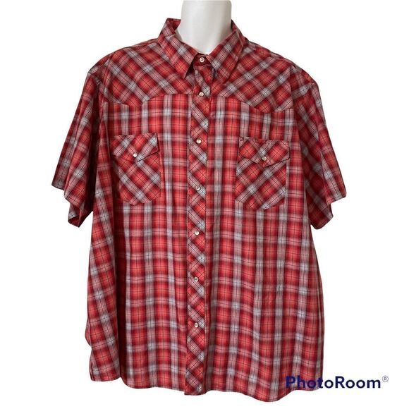 Wrangler Other - Wrangler Men's Western Shirt 3XL Pearl Snap Plaid Red White Blue Short Sleeve